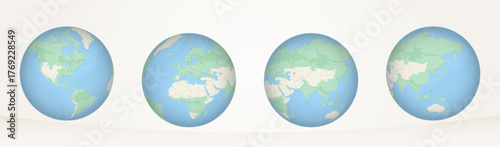 Earth globe with continents and countries. World Globe Vector Map Illustration.