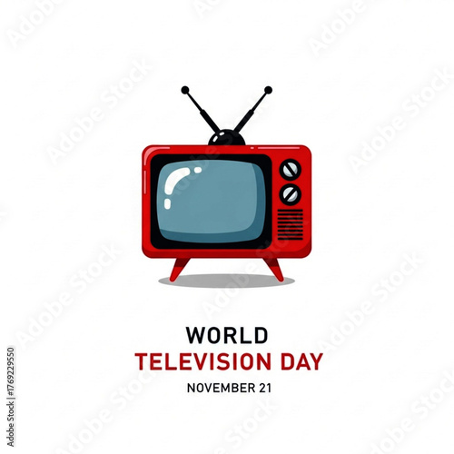 Red Retro Television with Antennae and Gray Screen, Pixelated Style