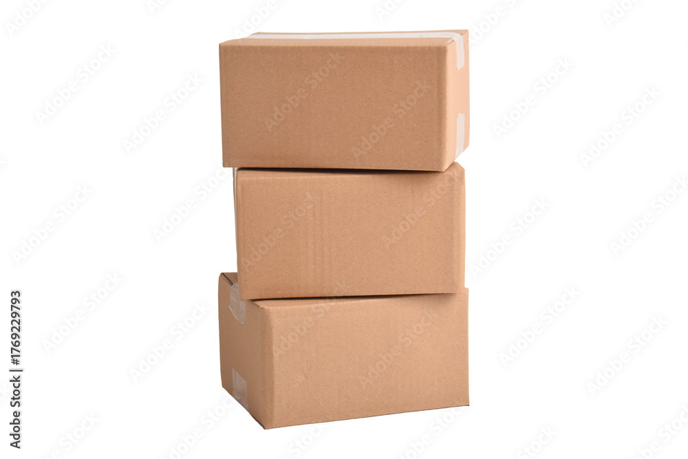 Fototapeta premium Pile of cardboard boxes isolated on white background