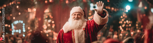 Santa Claus portrait in traditional red costume with white beard and hat smiling