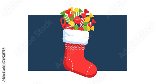 Festive Christmas Stocking Overflowing with Colorful Sweets and Holiday Cheer