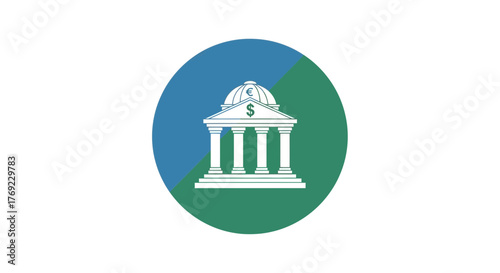 A classic bank building with columns and a dome, symbolizing finance.