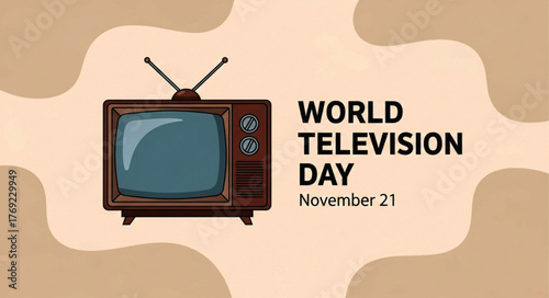 Retro Television Set with Antennae, Brown Casing, and Dark Screen Display