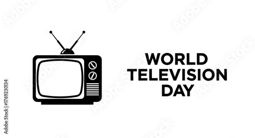 Black and White Retro Television with Antenna, Classic Design, World Television Day