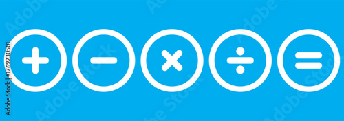 Calculator icon. Calculate symbol. Accounting signs. Finance symbols. Math icons. Plus, minus, equal, division, multiplication. Vector sign.