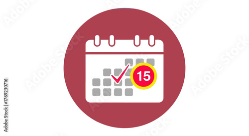 A calendar icon with the fifteenth day highlighted and a checkmark.