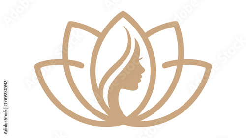 Elegant gold lotus flower and woman profile logo design for beauty and wellness brands