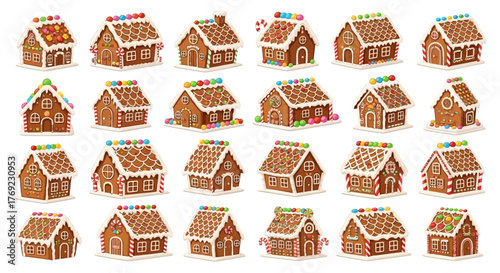 Collection of Gingerbread Houses Festive and Decorative Winter Season Treats