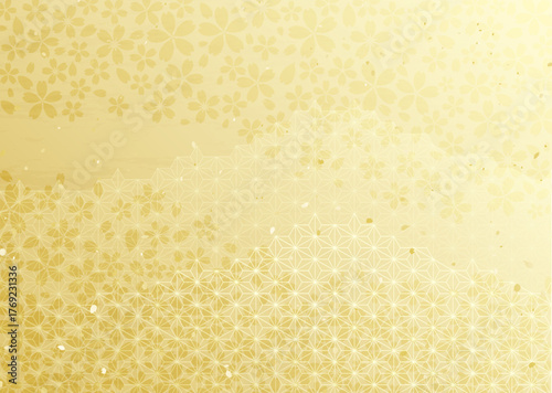 麻の葉模様と桜の花柄を組み合わせた和風背景イラスト