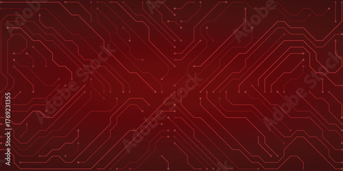 Intense Red Circuit Board Pattern with Crimson Lines and Small White Dots for High- Tech and Energy Themed Backgrounds
