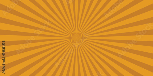 Warm orange sunburst pattern with radiating stripes in two tones of orange, ideal for vintage graphics and energetic backgrounds