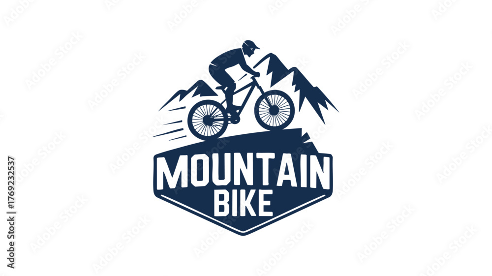 Obraz premium Dynamic mountain bike logo design featuring a rider and rugged terrain