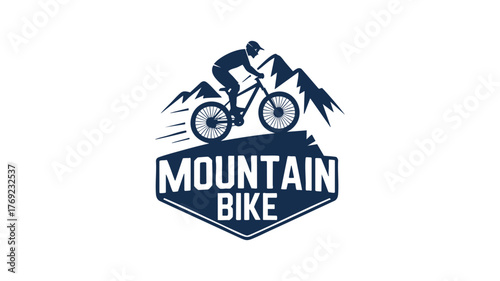 Dynamic mountain bike logo design featuring a rider and rugged terrain