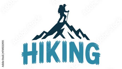 Mountain climbing logo design icon adventure silhouette with hiking text and peaks
