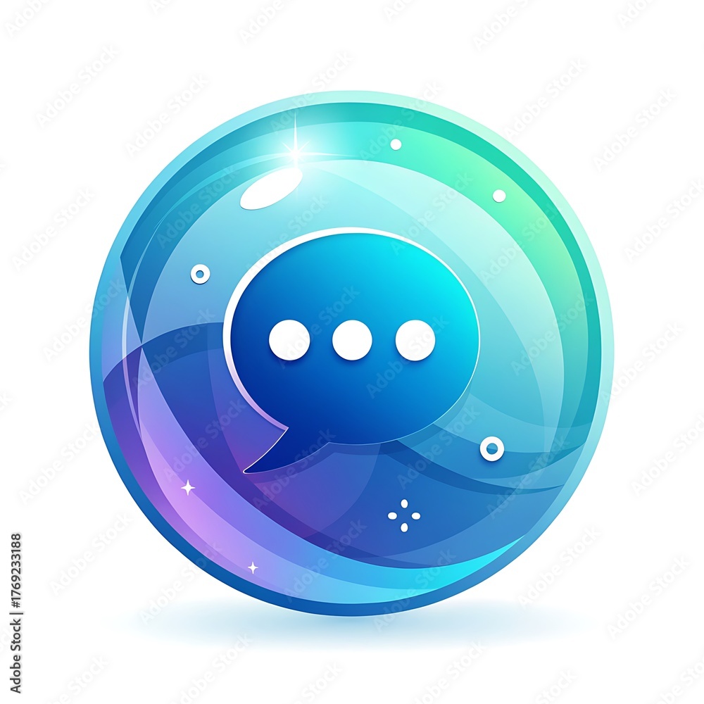 Fototapeta premium Title: Futuristic Gradient Chat Bubble Logo – AI-Generated 3D Digital Communication Icon 