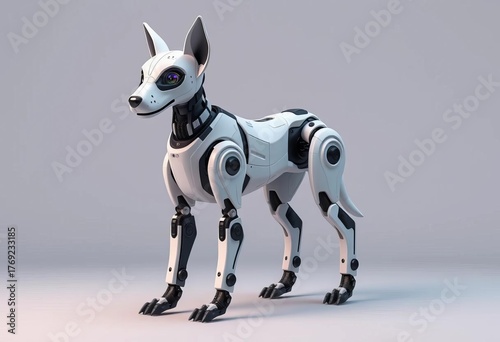 Sleek robotic canine standing, poised and ready,  gadget,  pose