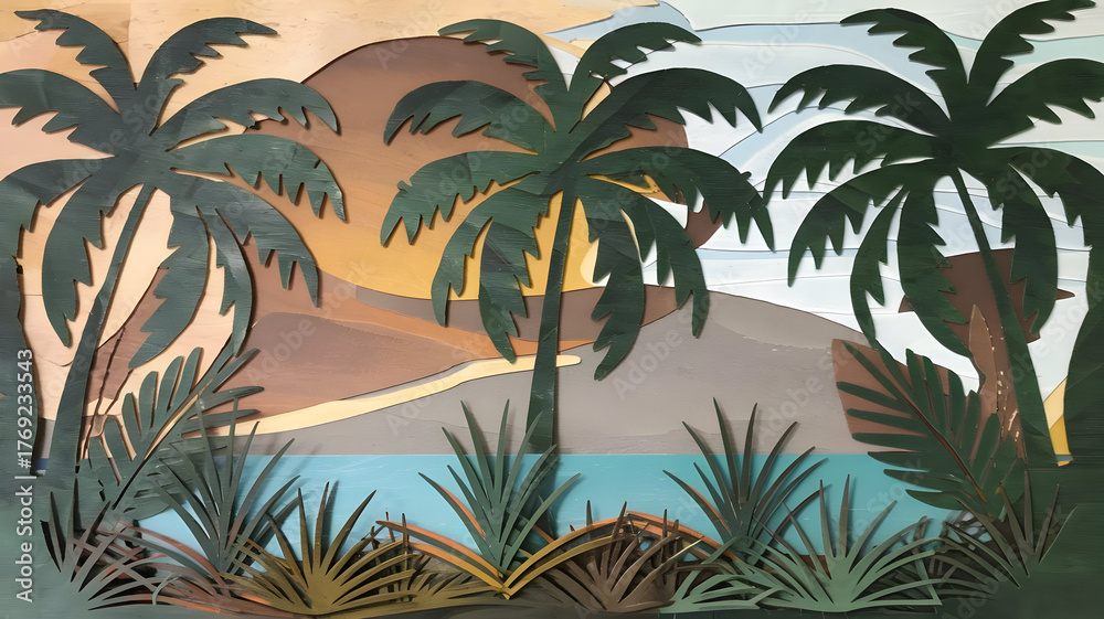 Obraz premium Vector illustration of a tropical palm tree for a summer beach paradise getaway