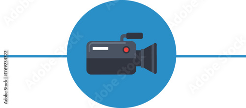 A video camera icon is displayed inside a blue circle.