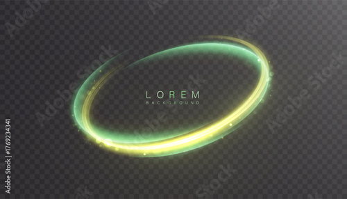 A glowing circular ring of light with a soft blur effect and a green-yellow glow. Suitable for overlaying HUD effects, interfaces, and backlighting on both dark and light backgrounds.
