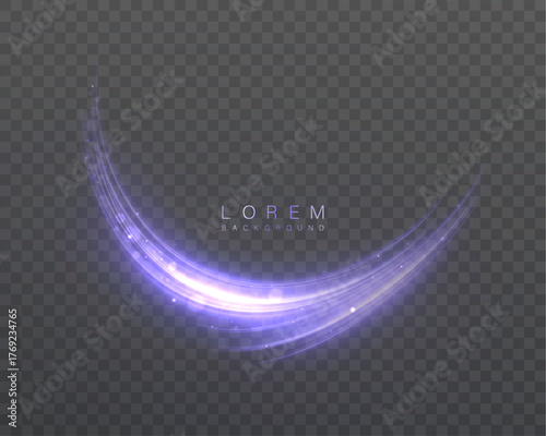 Fotografía A purple curved light trail with sparkling particles and a soft glow on a transparent background