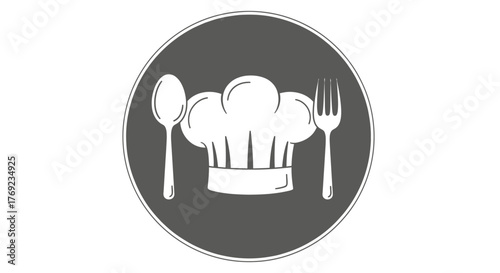 Chef's hat and silverware symbol representing food and dining