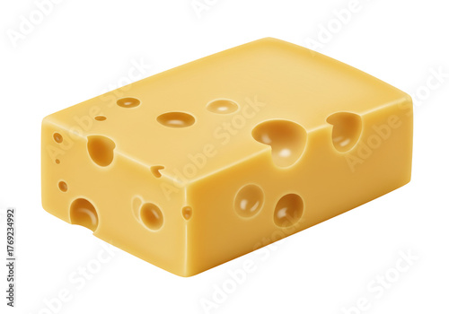 Isolated Block of Swiss Cheese with Holes Emmental Dairy Product Food Ingredient Delicious Fresh Cut