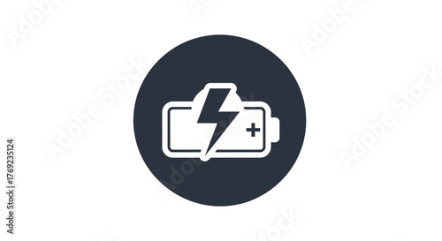 A white battery icon with a lightning bolt is inside a dark circle.