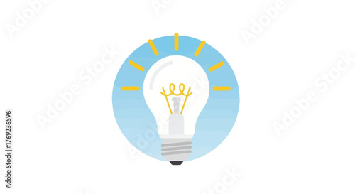 Bright idea symbolized by a glowing light bulb with radiating lines