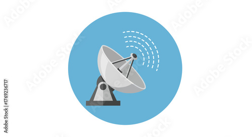 Satellite dish transmitting signals, symbolizing communication and technology.