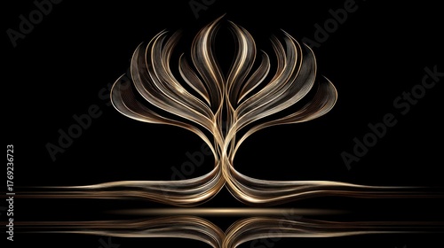 Abstract Golden Tree Design with Elegant Curves and Reflection