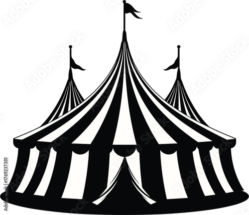 Circus tent vector black silhouette illustration, playful design