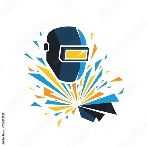 Dynamic Welding Mask with Sparks Illustration