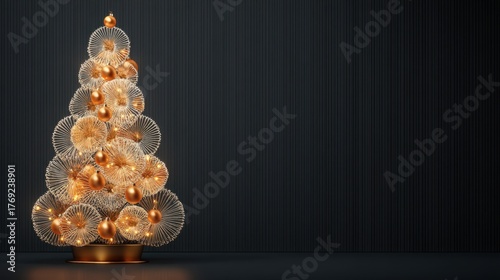 Fototapeta Elegant Christmas Tree with Golden Ornaments on Dark Background
