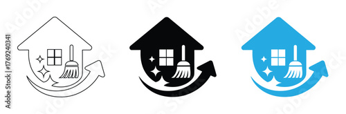 Clean home refresh logo with upward arrow for improvement,Clean icon logo template free vector,editable stroke icons,