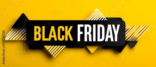 Black Friday Promotional Ad with Modern Geometric Yellow & Black for E-commerce Shopping Festival