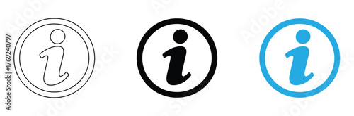 Info icon vector illustrations,Information sign isolated,set of info symbols, Information sign in black solid and line icons.Find information with these simple information icons,editable stroke icons,