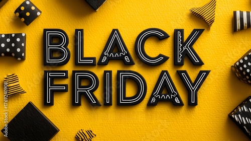 Black Friday Promotional Design with 3D Text & Decorative Elements for E-commerce Shopping Festival