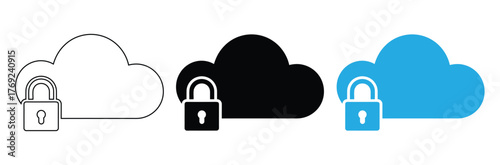 Cloud with padlock line icon, outline vector sign, linear style pictogram isolated on white. Locked cloud symbol.Secure cloud data storage with robust online protection,editable stroke icons,