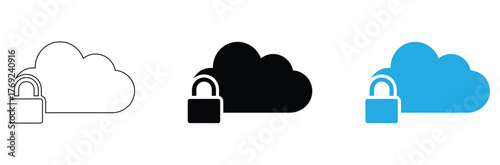 Cloud with padlock line icon, outline vector sign, linear style pictogram isolated on white. Locked cloud symbol.Secure cloud data storage with robust online protection,editable stroke icons,