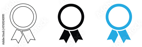 Award rosette excellence symbol with star icon illustration element,Celebrate achievements with this elegant award ribbon set,editable stroke icons,