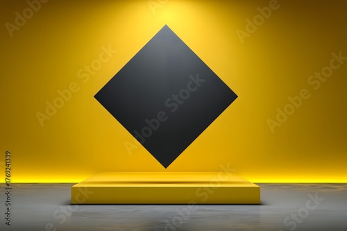 Yellow Black Minimalist Geometric Diamond Display Podium for Brand Product Showcase Creative Material