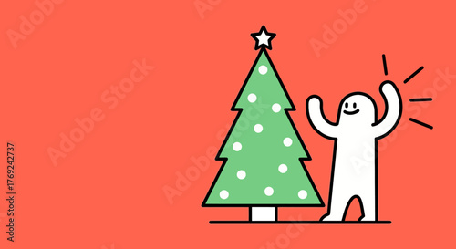 Festive Fun Cheerful Character Decorating a Christmas Tree in a Lively Holiday Scene