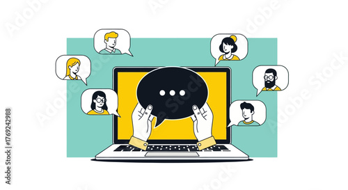 Online Communication Virtual Meeting with Digital Faces and Speech Bubbles