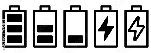 バッテリー、電池残量のアイコンセット。ベクターイラスト。バリエーションあり。