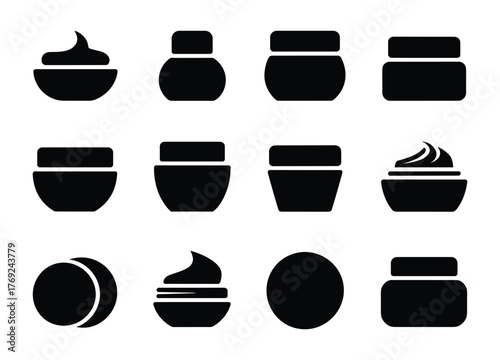 Assortment of black cosmetic cream jars