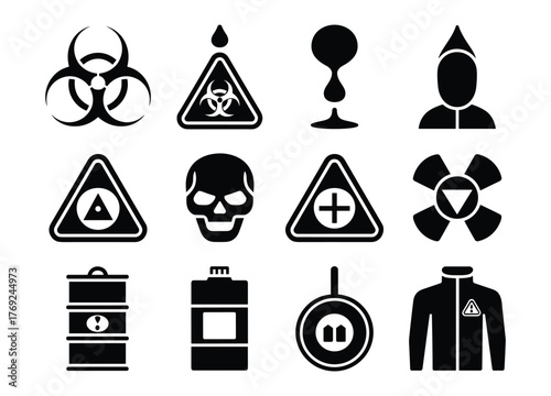 Collection of hazard and warning symbols