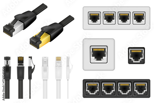 lan plug and connector for internet transmission vector illustration isolated object icons
