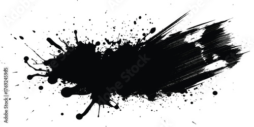 Black ink splatter with grunge texture vector illustration for abstract backgrounds posters and graphic design elements