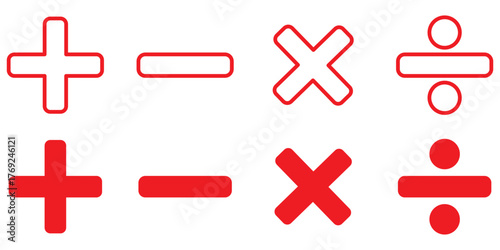 Basic mathematical symbol. Plus minus, Multiply icon, division symbol, Calculator, math icon set arithmetic plus, minus, multiplication and divide sign symbol set for application and website.