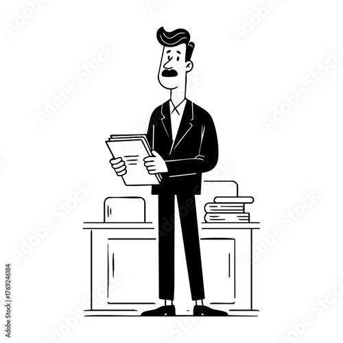 Office worker holding documents with a surprised expression, depicting stress, urgency, or realization in corporate life.
